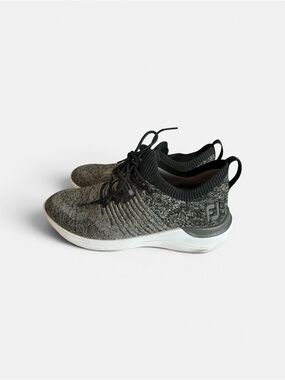FJ Womens Black and Gray Knit Golf Shoes with White Soles
